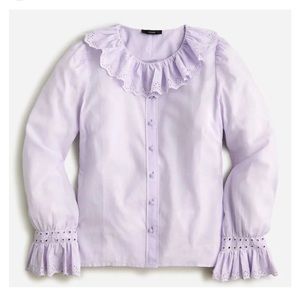 J. Crew Embroidered Ruffle-Collar Top With Eyelet Sweet Hyacinth Womens Size 10
